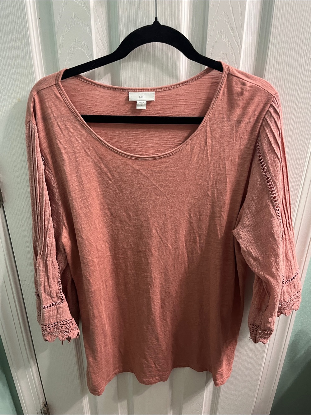 J. Jill Dusty Rose Crochet-Trim Scoop Neck Top